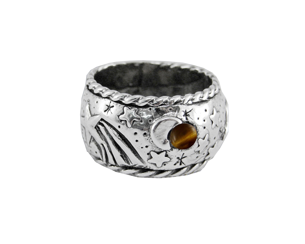 Sterling Silver Memories of a Starry Night Ring With Tiger Eye Size 8